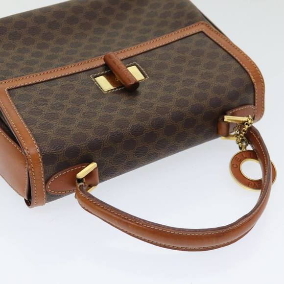 CELINE Macadam Canvas Hand Bag PVC Leather 2way Brown Gold Auth 86265 - Picture 6 of 16